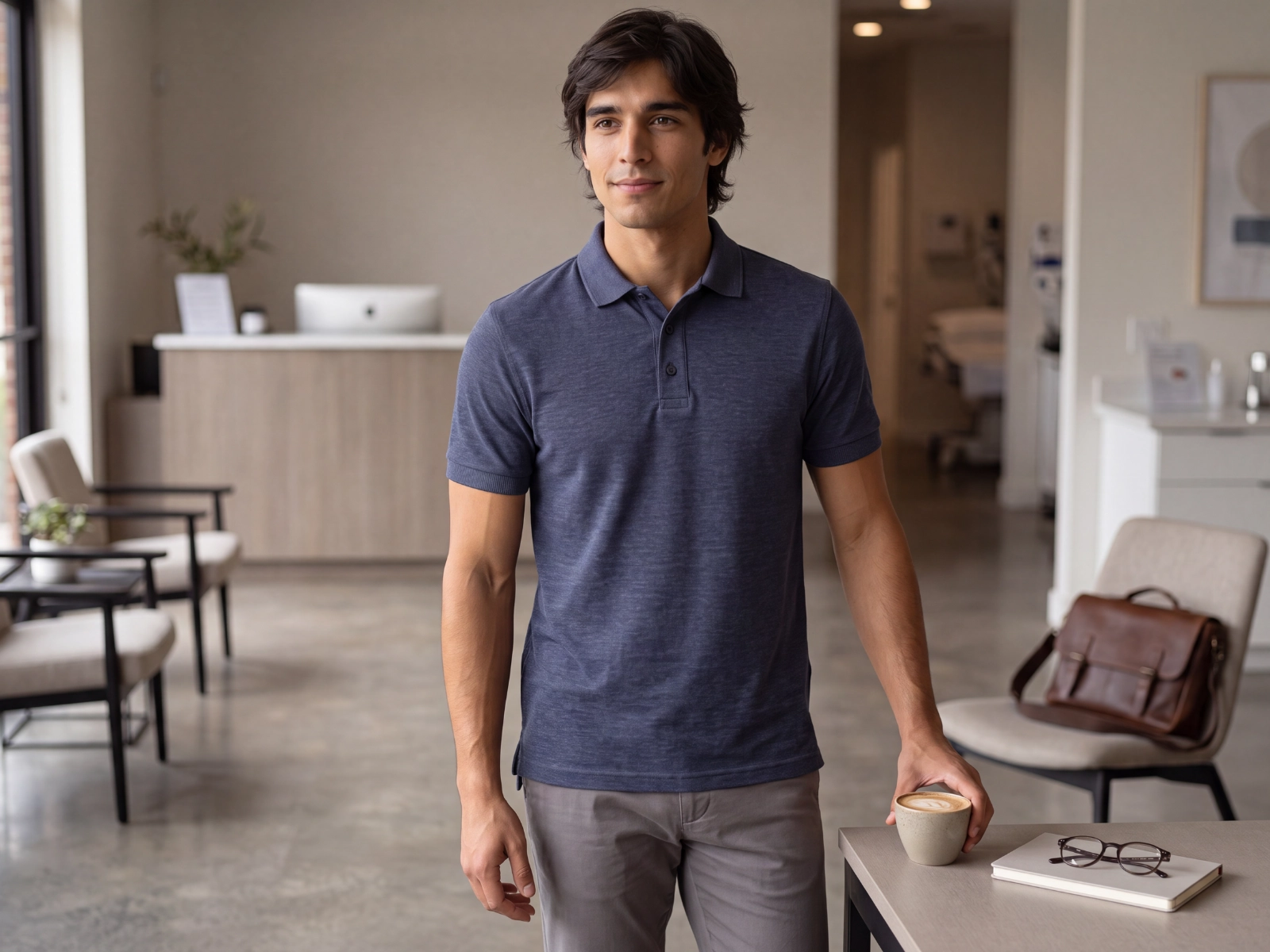 Camisa Polo Slim Fit Marinho Mescla