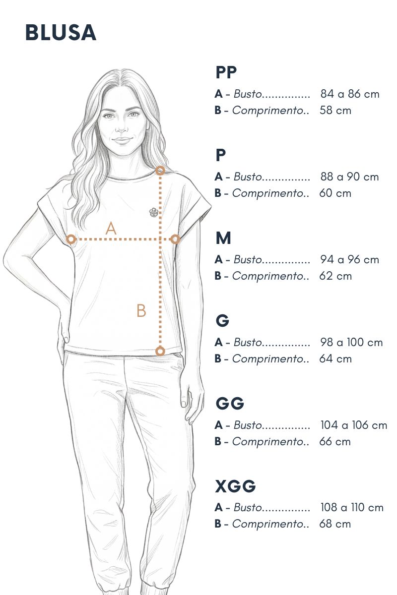 Tabela de medidas da blusa Scrub Feminino Monique