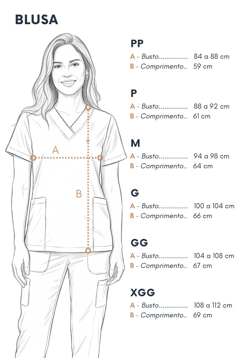 Tabela de medidas da blusa Scrub Feminino Valentina